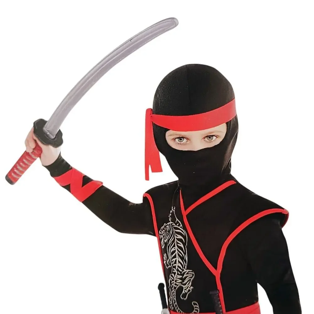 Martial Arts Ninja Asian Tiger Warrior Costume Child Sz M 8-10 BLACK Halloween